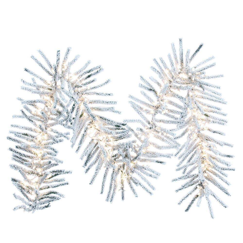 Vickerman 9' x 14" Flocked Pistol Pine Garland with Warm White LED Lights.