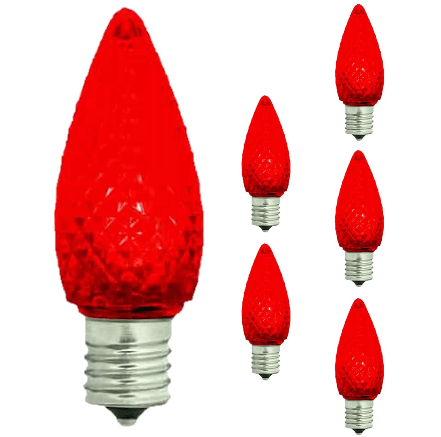 Damar- C9 LED Replacement Christmas Light Bulbs Faceted Transparent Red 0.96W E17 Intermediate Base Dimmable 100-130V Pack of 6- Commercial Grade Shatterproof String Colored Light for Patio