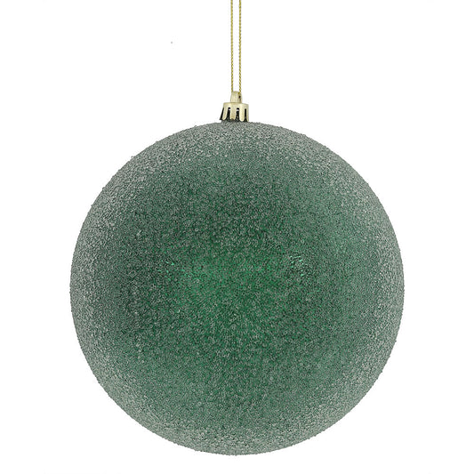 Vickerman 8" Midnight Green Iced Ball Ornament with drilled and wired caps.