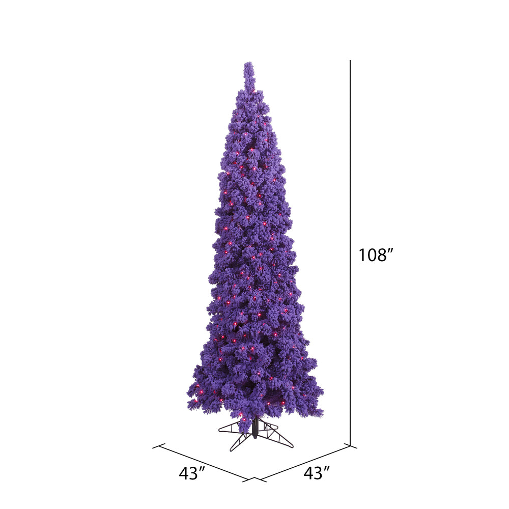 Vickerman 9' Flocked Purple Pencil Fir Artificial Christmas Tree Purple Dura-lit LED Lights