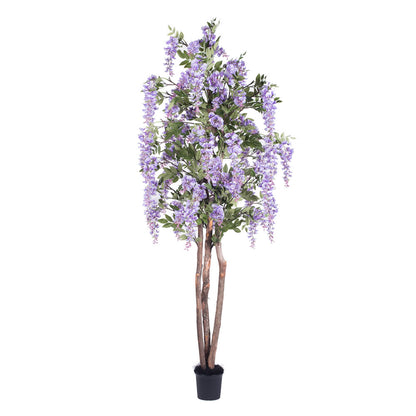 Vickerman 7' Artificial Purple Wisteria Tree in Black Planters Pot.
