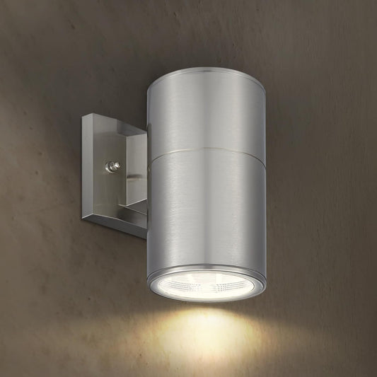 ASD Lighting BULB Round Outdoor Wall Cylinder, Up Or Downlight Fixture, 120V, 6.38Wide, 50°, 60W Max, Stainless Steel Finish