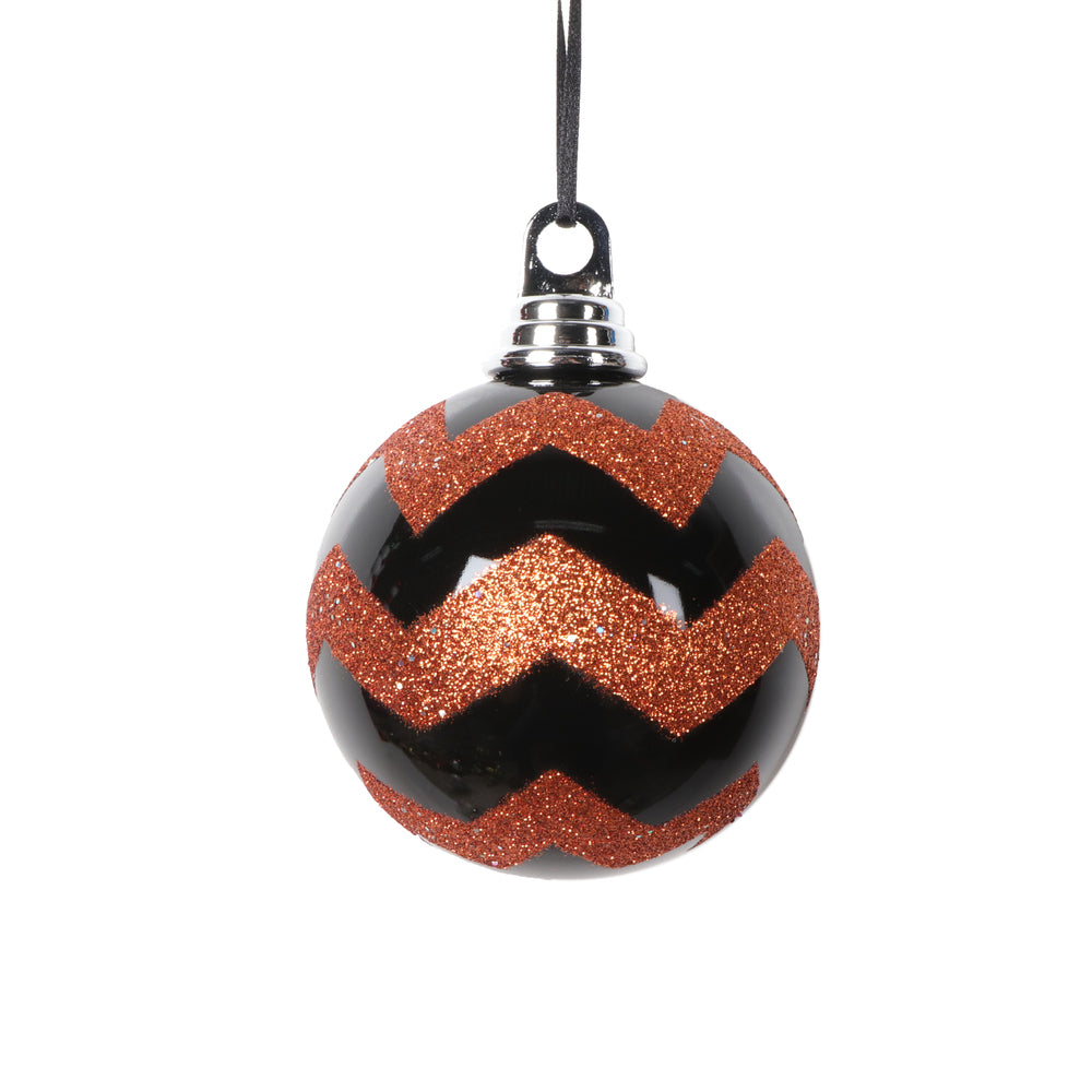 Vickerman 4" Black Orange Round Ornament 4 per bag.