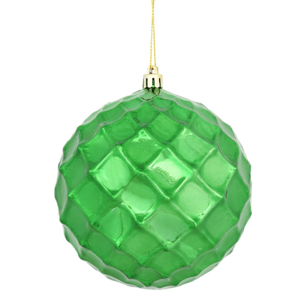 Vickerman 4.75" Emerald Shiny Diamond Bauble Christmas Ornament Set of 4