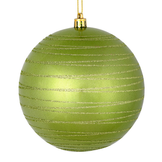 Vickerman 4" Celadon Candy Finish Ball Ornament with Glitter Lines 4 per Bag