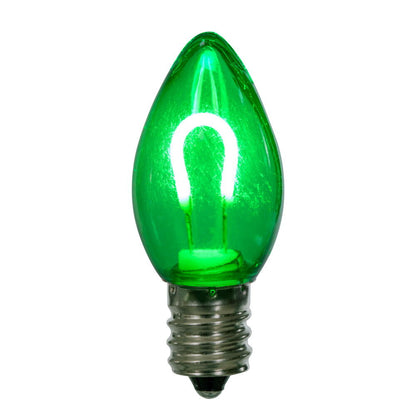 Vickerman C7 Transparent U-Shaped Filament Green Bulb, E12 Base, .6 Watts, 25 Pcs Assorted/Bag.  Colors included are Blue, Red, Green, Purple and Amber.