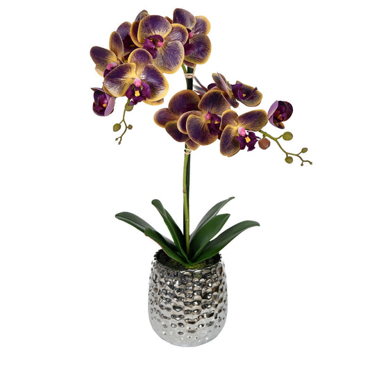 Vickerman 20.5" Artificial Potted Real Touch Purple Phalaenopsis Spray.