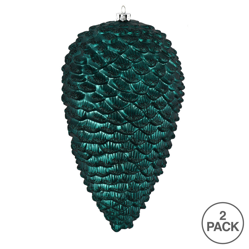 Vickerman 10" Sea Blue Matte Glitter Pinecone Christmas Ornament Pack of 2