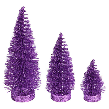 Vickerman 3"-5"-7" Lavender Glitter Oval Pine Artificial Christmas Tree Set of 3