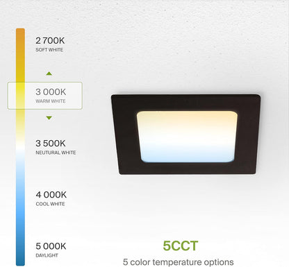 ASD Lighting LED Recessed Mini Panel Square 4inch 12W 120V Triac 2700/3000/3500/4000/5000K Black UL Energy Star 6 pack