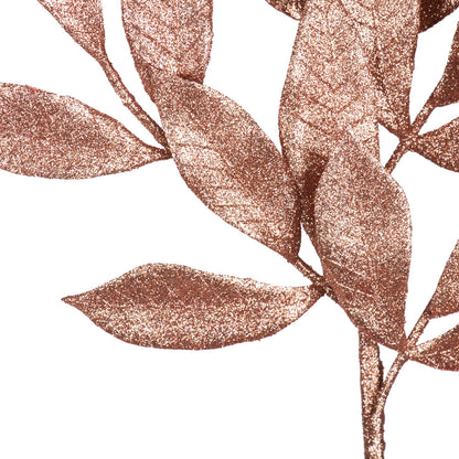 Vickerman 22" Rose Gold Glitter BayLeaf Artificial Christmas Spray. Includes 12 sprays per pack.
