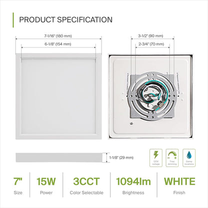 ASD Lighting LED Surface Mini Panel Square 7inch 15W 120V Triac 3000/4000/5000K White ETL 6 pack