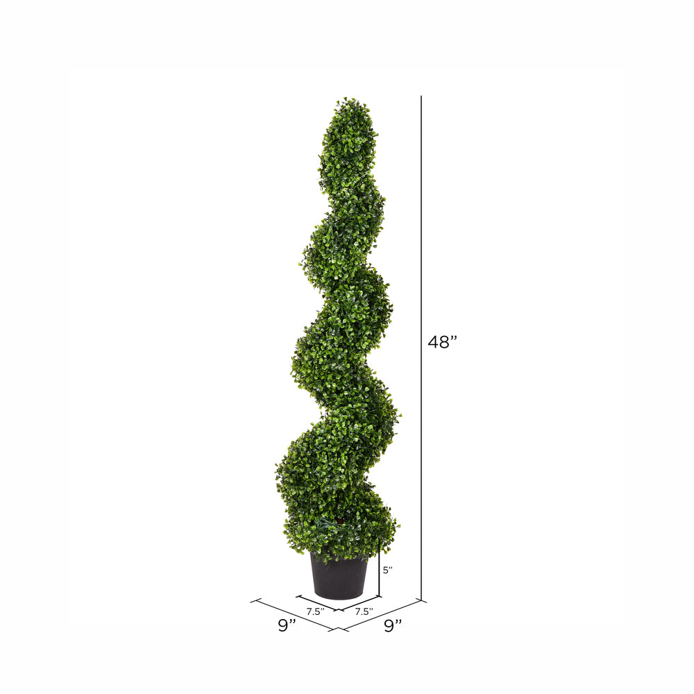 Vickerman 4' Artificial Potted Green Boxwood Spiral Tree.
