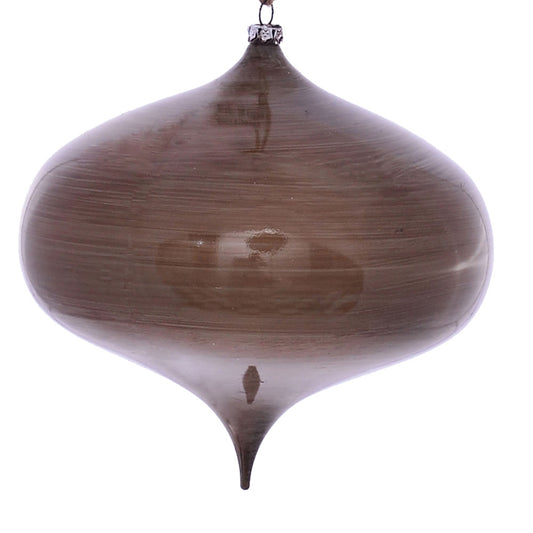 Vickerman 6" Pewter Wood Grain Onion Ornament. These ornaments are the perfect addition to any holiday decorating project. They features a light wood grain pattern. Includes 2 pieces per pack.