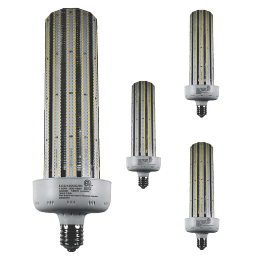 Damar- LED Corn Cob Post Top Bright Light Bulb 150W E39 Mogul Base 5000K Bright White 18,000 Lumens Non-Dimmable 360? Beam Angle 300-480VAC Dry/Damp Rated Pack of 4- for Warehouse Garage Patios