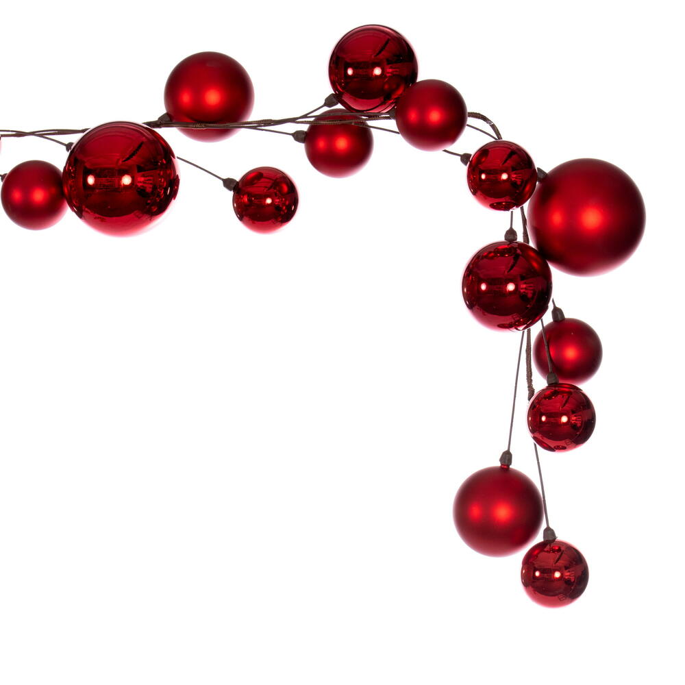 Vickerman 10' Red Assorted Finish Branch Ball Ornament Garland.