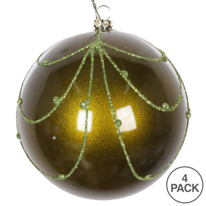 Vickerman 4" Olive Candy Finish Curtain Ornament with Glitter Accents 4 per Bag