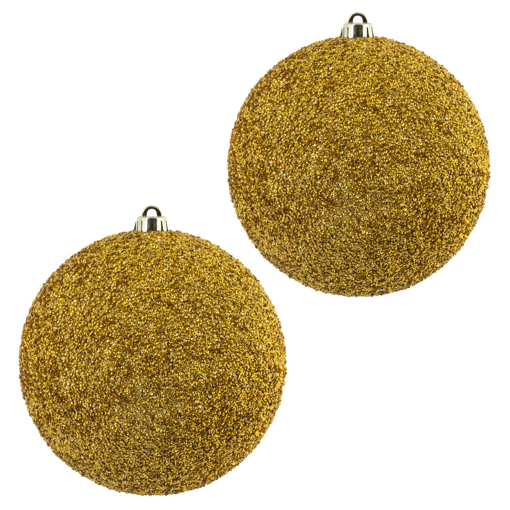Vickerman 8" Gold Beaded Ball Ornament 2 per Bag