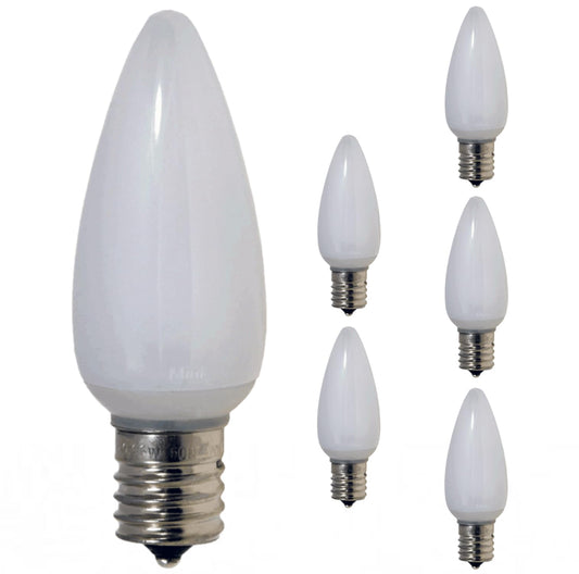 Damar- C9 LED Christmas Light Bulb Solid White 0.6-0.96W 2700K Warm White E17 Intermediate Base Dimmable 100-130V Pack of 6- Commercial Grade Shatterproof String Light Replacement for Patio Holiday