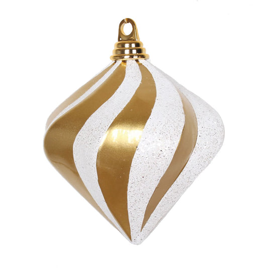 Vickerman 6'' Gold and White Candy/Glitter Swirl Diamond Christmas Ornament