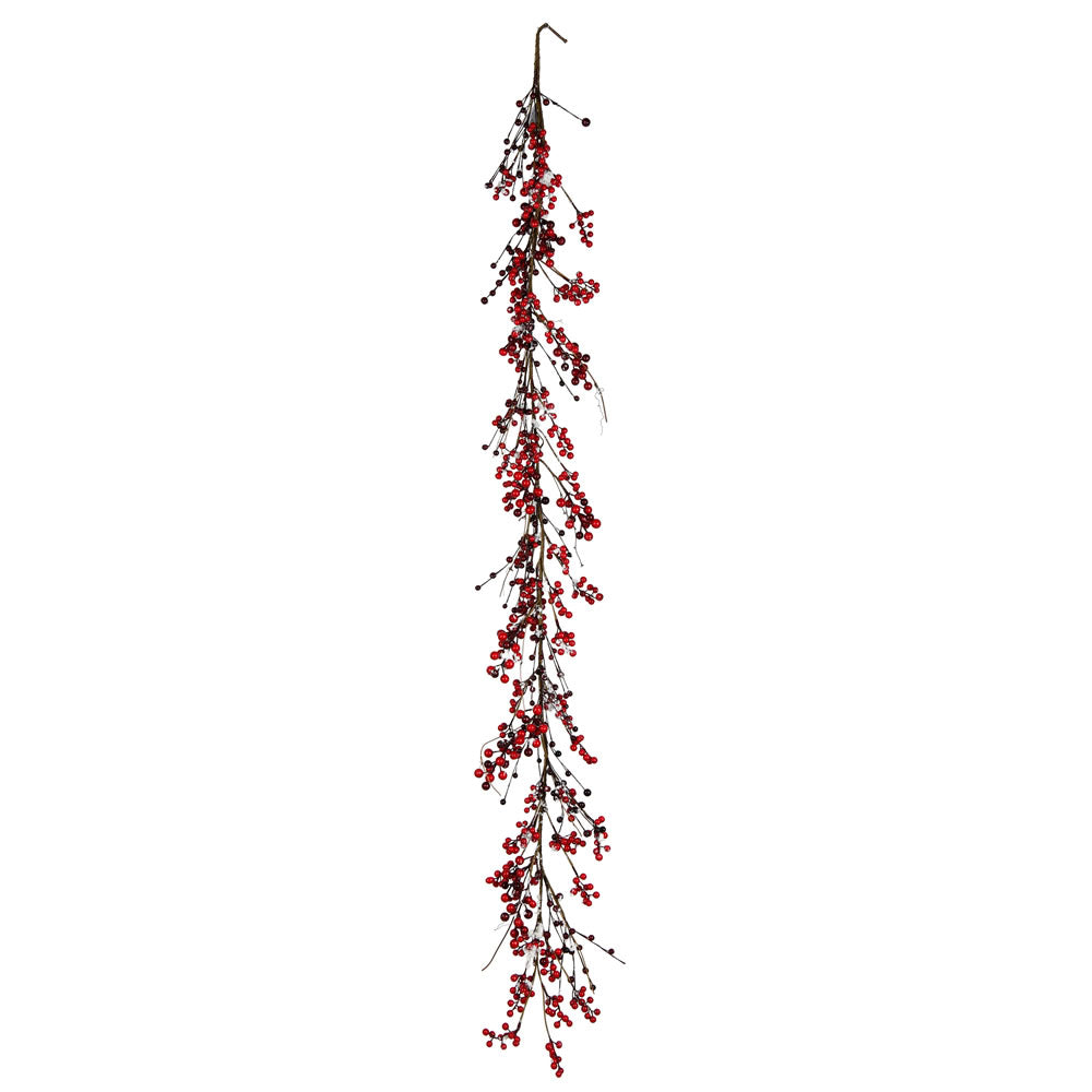 Vickerman 6' Red Snow Berry Garland. This berry garland is dusted with artificial snow.