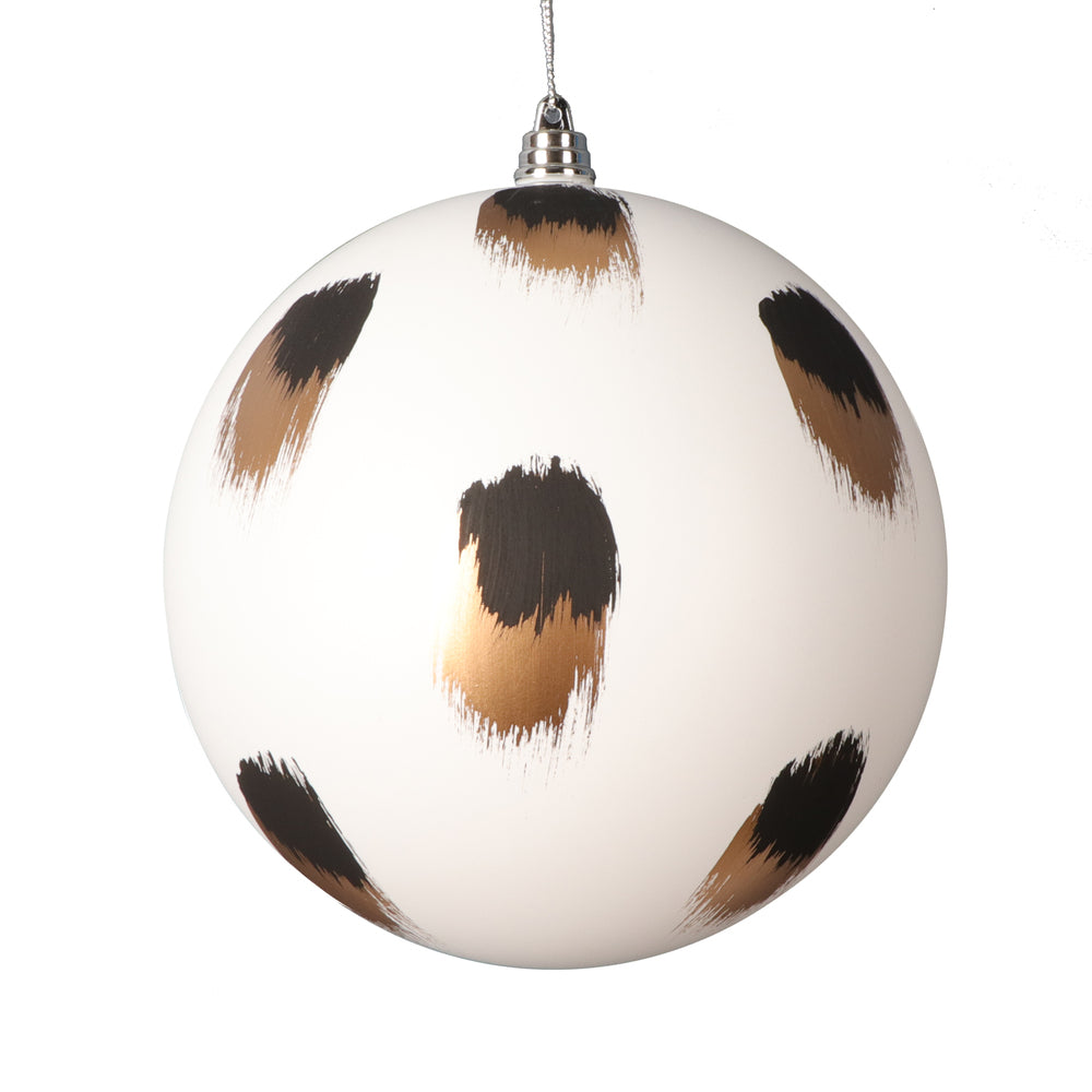 Vickerman 6" Matte White Ball Ornament with Gold and Black Brush Strokes 2 per bag.