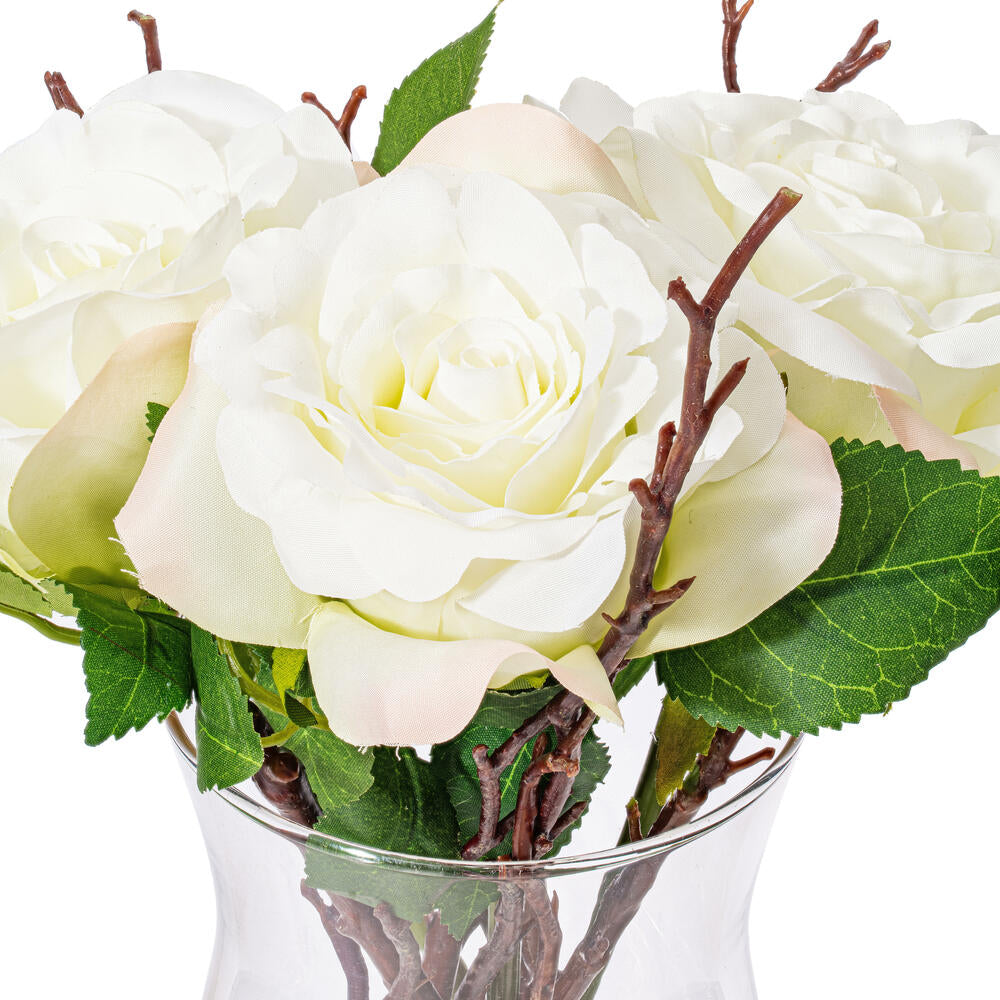 Vickerman 10" Artificial White Rose In Glass Vase.