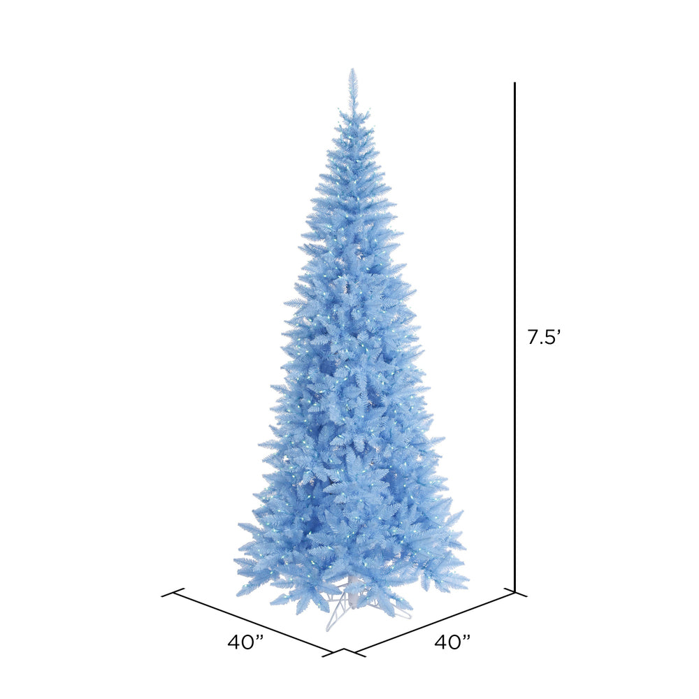 Vickerman 7.5' Sky Blue Fir Slim Artificial Christmas Tree Blue  Dura-lit LED Lights