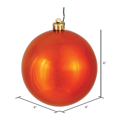 Vickerman 6" Burnished Orange Shiny Ball Ornament 4 per Bag