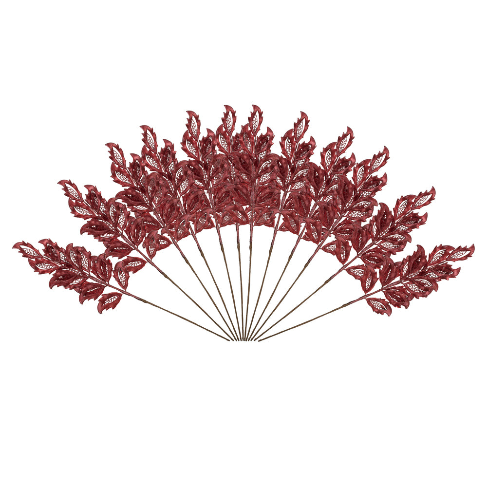 Vickerman 22" Red Matte Mistletoe Leaf Artificial Christmas Spray. Includes 12 sprays per pack.
