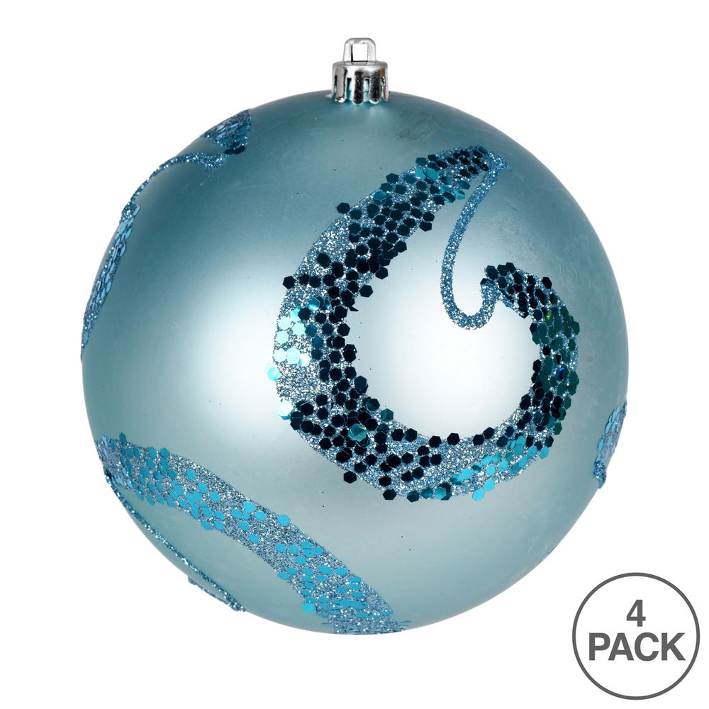 Vickerman 4.75" Baby Blue Matte Sequin Swirl Ornament 4 per Bag