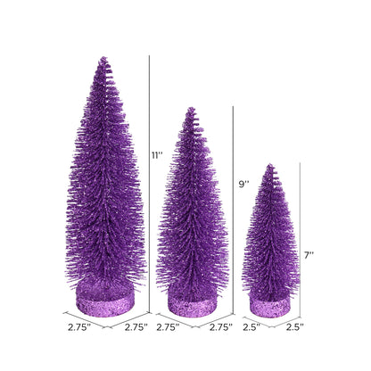 Vickerman 7"-9"-11" Lavender Glitter Oval Pine Artificial Christmas Tree Set of 3
