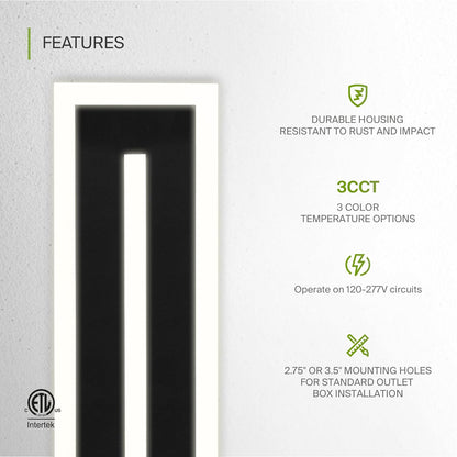 ASD Lighting LED Outdoor Wall Sconce with Center Light 72" 40W 120-277V CCT Selectable 3000/4000/5000K Dimmable Black ETL
