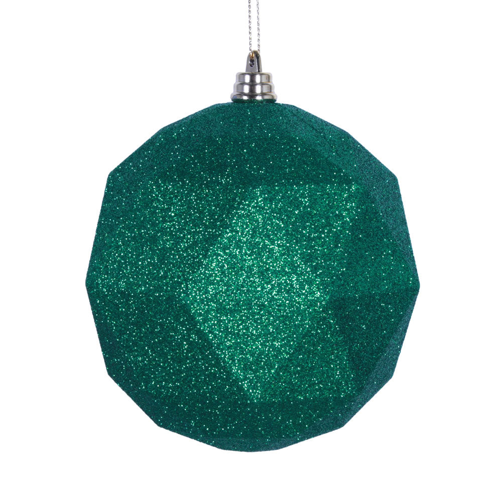 Vickerman 6" Green Glitter Geometric Ball Ornament 4 per bag