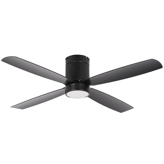 Westgate 52In 4-Blade Ceiling Fan And Light 30K 19W Integ. LED Wall Switch Black And Black Blades, Commercial Indoor Lighting, 19W, 1600 Lumens, 3000K, Black And Black Blades Finish