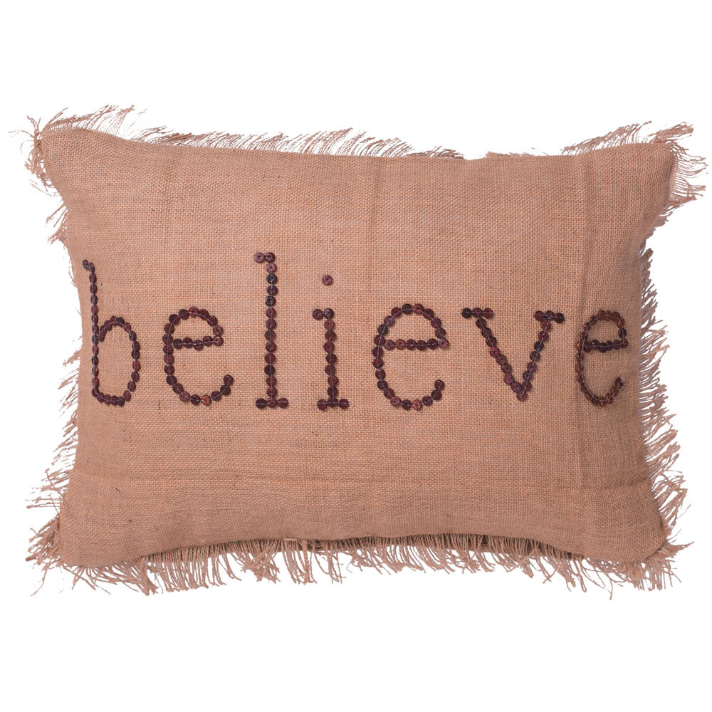 Vickerman Decorative 14" x 20" Holiday Words Believe Pillow