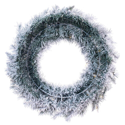 Vickerman 36" Frosted Glacier Pine Artificial Pre-Lit Wreath with Battery Operated White LED Lights.