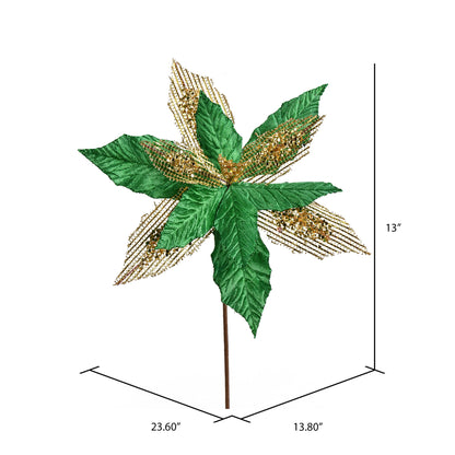 Vickerman 13" x 23" Green Poinsettia Mesh Glitter Artificial Christmas Spray. Includes 6 sprays per pack.