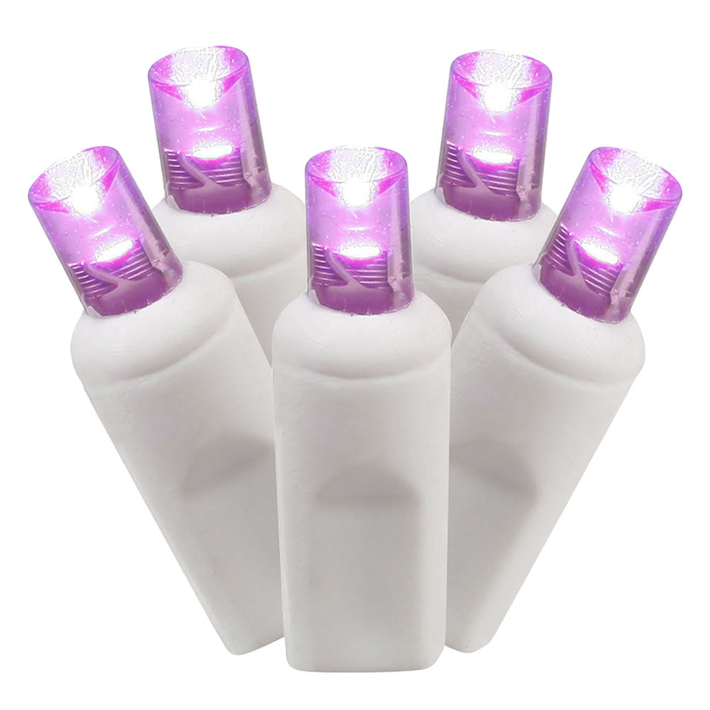 Vickerman 100 Purple Wide Angle LED Light on White Wire 50' Christmas Single Mold Light Strand