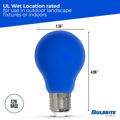 Bulbrite 776109 25-Watt Equivalent Ceramic Blue Color A19 Weatherproof Outdoor E26 Medium Base LED Light Bulb
