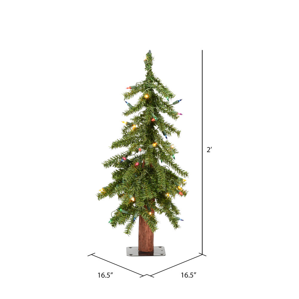 Vickerman 2' x 16.5" Natural Alpine Artificial Christmas Tree Multi-colored LED Lights