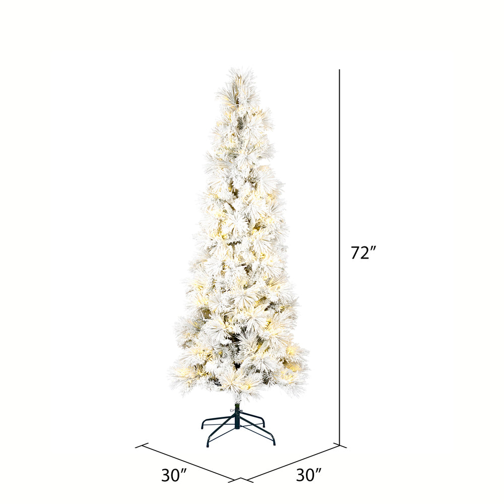 Vickerman 6' x 30" Flocked Atka Pencil Artificial Christmas tree Warm White LED Lights.