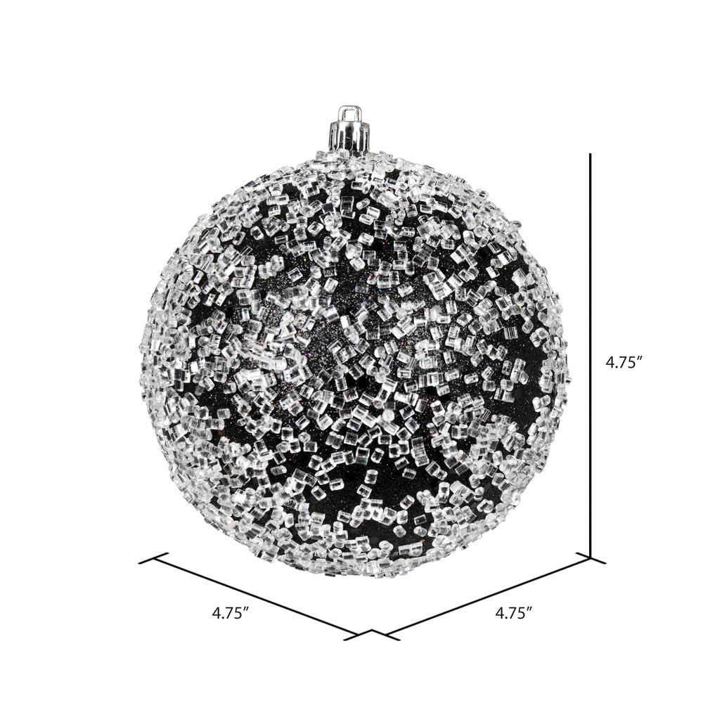 Vickerman 4.75" Black Glitter Hail Ball Ornament 4 per Bag