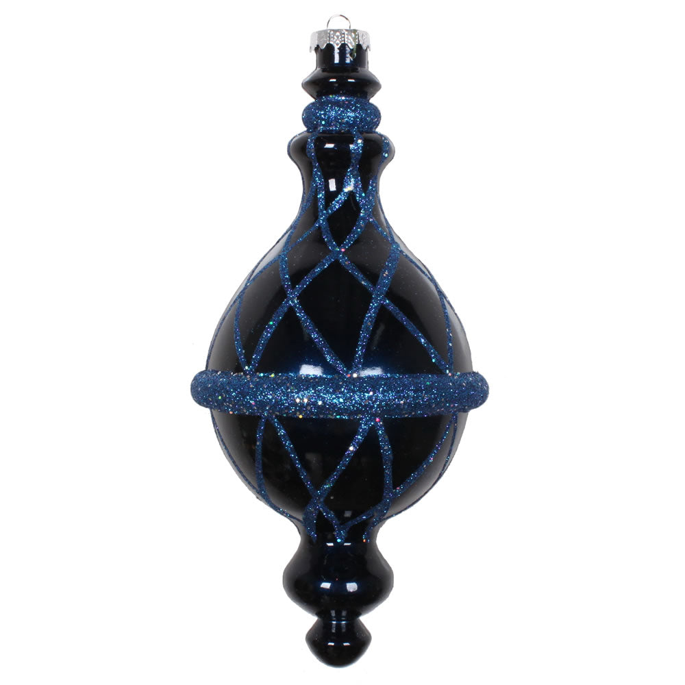 Vickerman 10" Midnight Blue Candy Glitter Net Drop Finial Christmas Ornament