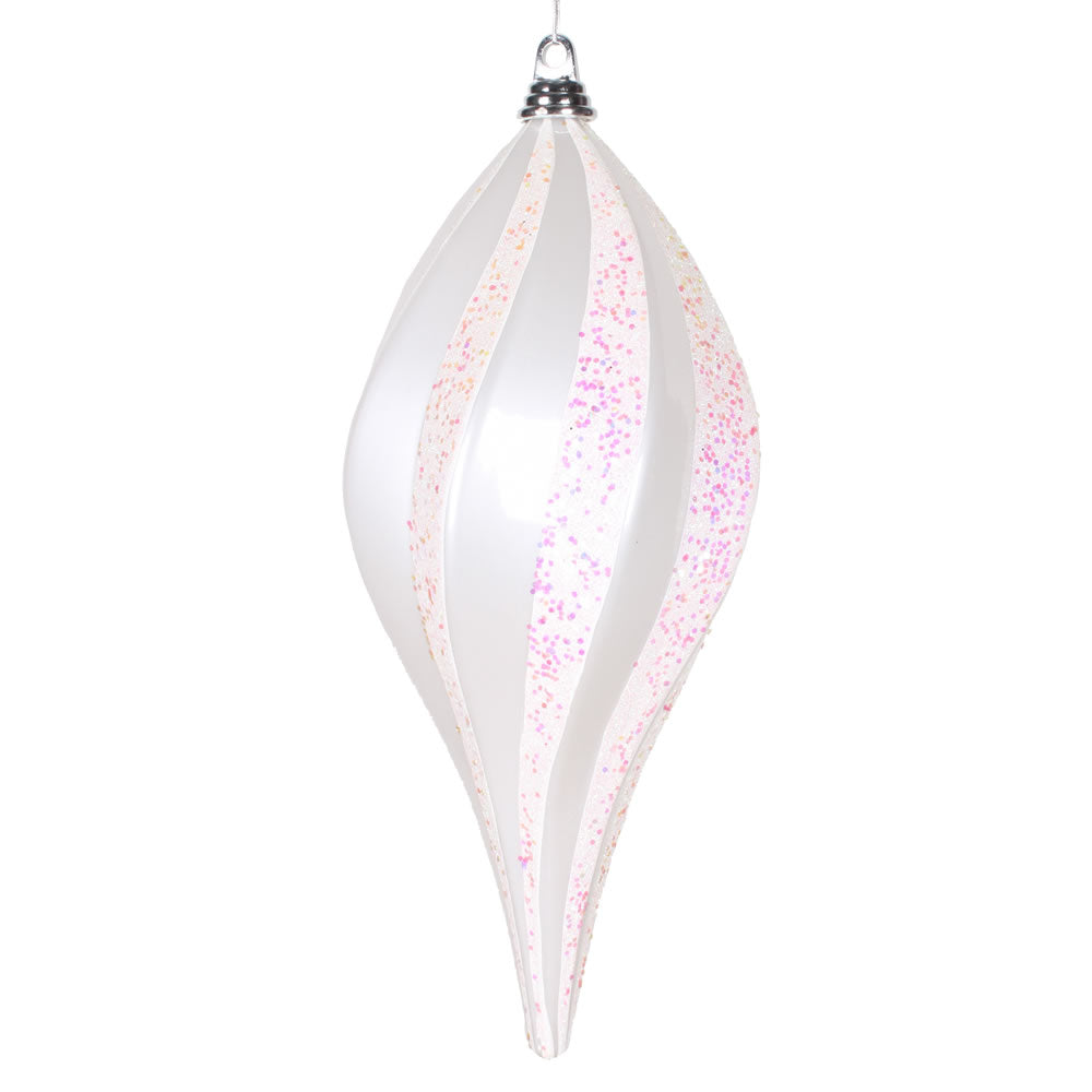 Vickerman 8'' White Glitter Swirl Drop Christmas Ornament