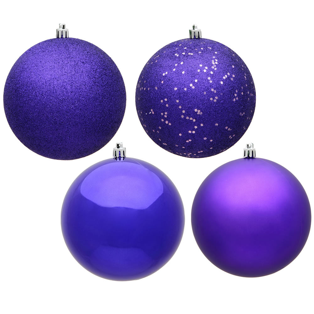 Vickerman 12" Purple 4-Finish Ball Ornament 4 per Bag