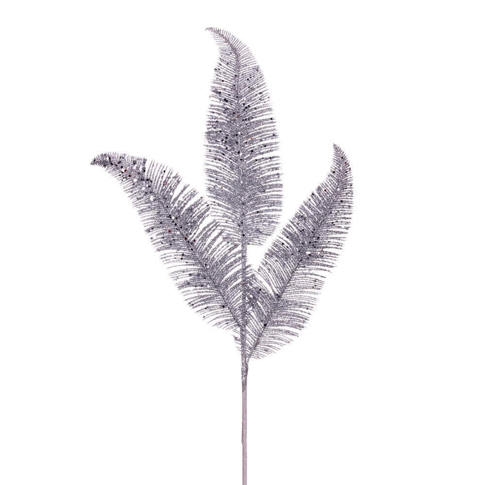 Vickerman 24.5" Silvere Feather Fern Glitter Spray 6 per bag.