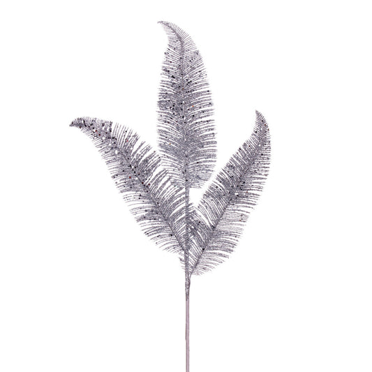 Vickerman 24.5" Silvere Feather Fern Glitter Spray 6 per bag.