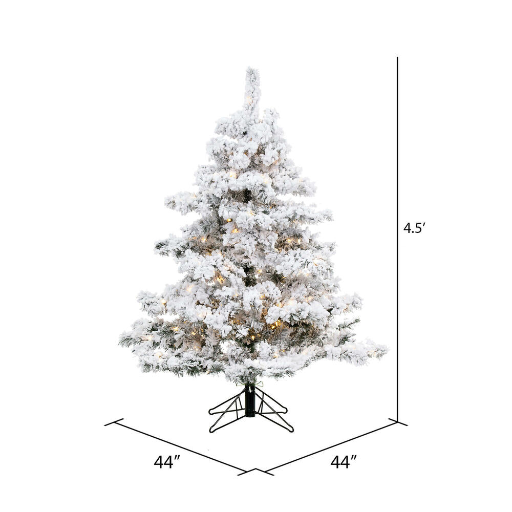 Vickerman 4.5' Flocked Alaskan Pine Artificial Christmas Tree Pure White Single Mold LED lights