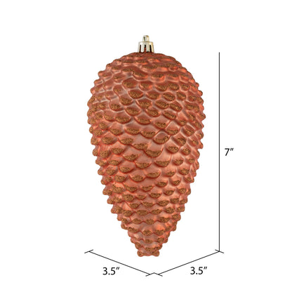 Vickerman 7" Coral Matte Glitter Pinecone Christmas Ornament 4 per set